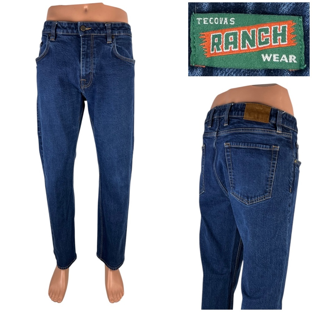 Tecovas Mens 36 x 30 Jeans Ranch Straight Dark Blue Denim Western Cotton Stretch - Picture 1 of 11